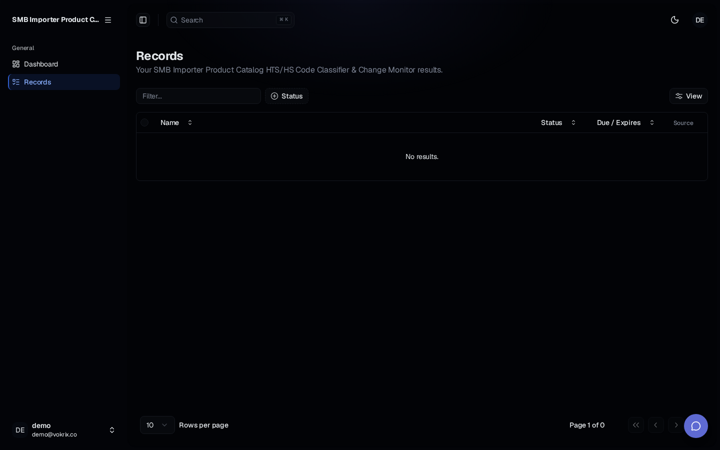SMB Importer Product Catalog HTS/HS Code Classifier & Change Monitor dashboard